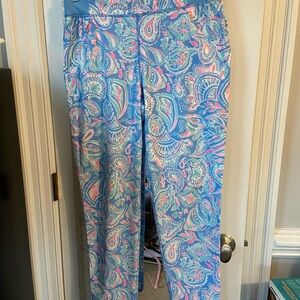 Lilly Pulitzer Blue and Pink Paisley Straight Leg Pants size medium